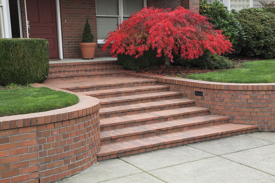 brick floor and stairs with beautiful landscapes